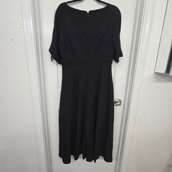 Women’s Linen Blend Black Midi Dress Coastal Minimalist OldMoney work to evening - Picture 6 of 14